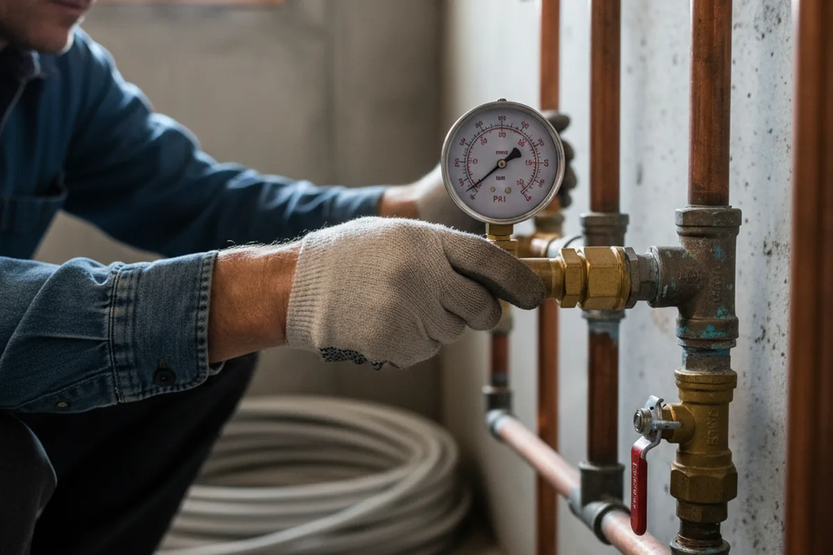 Pressure testing a repaired line during Water Line Repair in Paris
